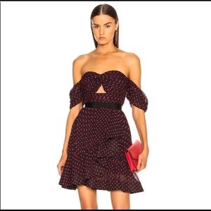 Self-Portrait Plumetis Dress in Navy and Red